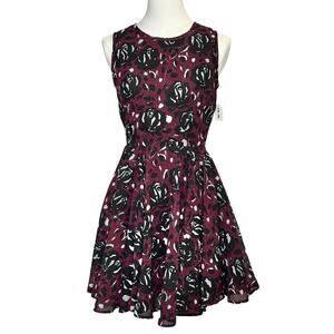 Maison Jules Burgundy Rose Fit & Flare Skater Size XS